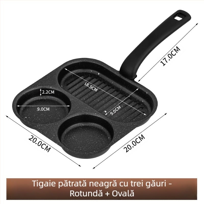 Tigaie pentru ouă antiaderentă, din fontă fină, design cu grilaj multiplu, adâncime 2 cm, greutate 350 g