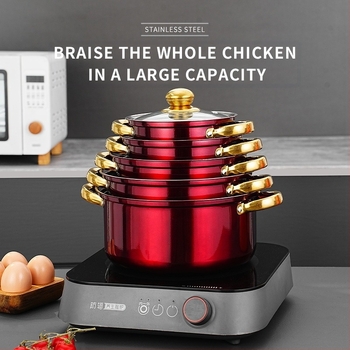 Set de vase din oțel inoxidabil, 10 piese, capace de sticlă, stil modern minimalist, model HT53624