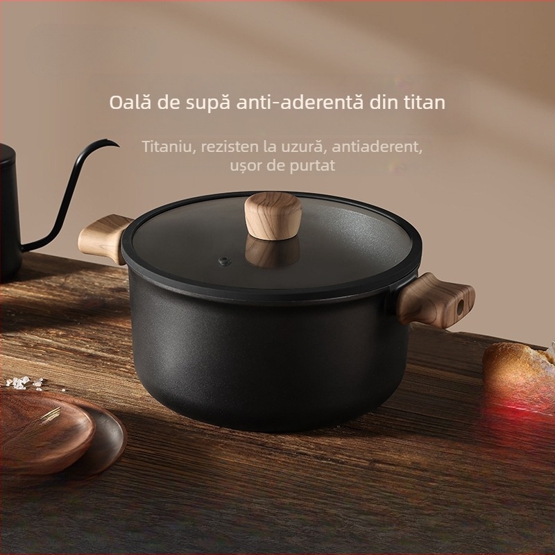 Oală de supă cu două mânere, antiaderentă, model 985, capacitate 2.1–3 L, material: floare de mătase