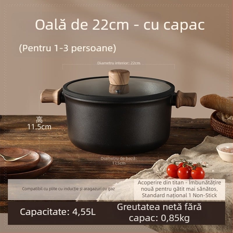 Oală de supă cu două mânere, antiaderentă, model 985, capacitate 2.1–3 L, material: floare de mătase