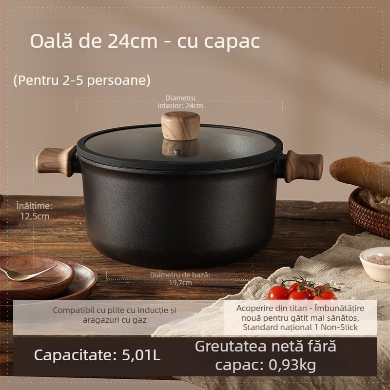 Oală de supă cu două mânere, antiaderentă, model 985, capacitate 2.1–3 L, material: floare de mătase