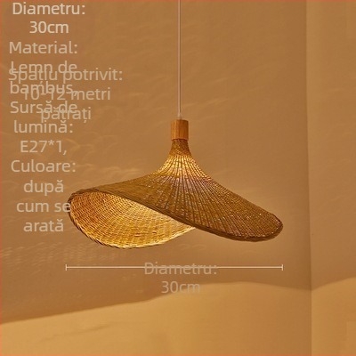 Candelabru suspendat, tip cablu; corp din bambus; abajur din bambus; iluminare LED; 220V