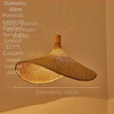 Candelabru suspendat, tip cablu; corp din bambus; abajur din bambus; iluminare LED; 220V