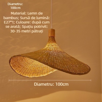 Candelabru suspendat, tip cablu; corp din bambus; abajur din bambus; iluminare LED; 220V