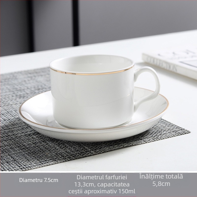 Set ceramic de cafea cu ceașcă și farfurie, imprimare logo, personalizare disponibilă, formă rotundă