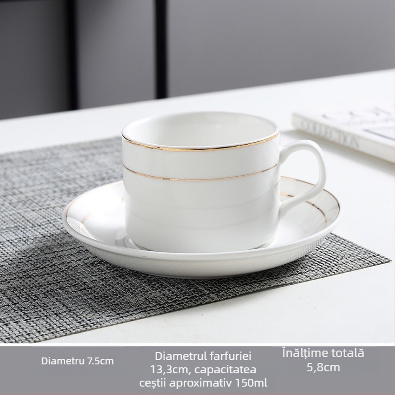 Set ceramic de cafea cu ceașcă și farfurie, imprimare logo, personalizare disponibilă, formă rotundă