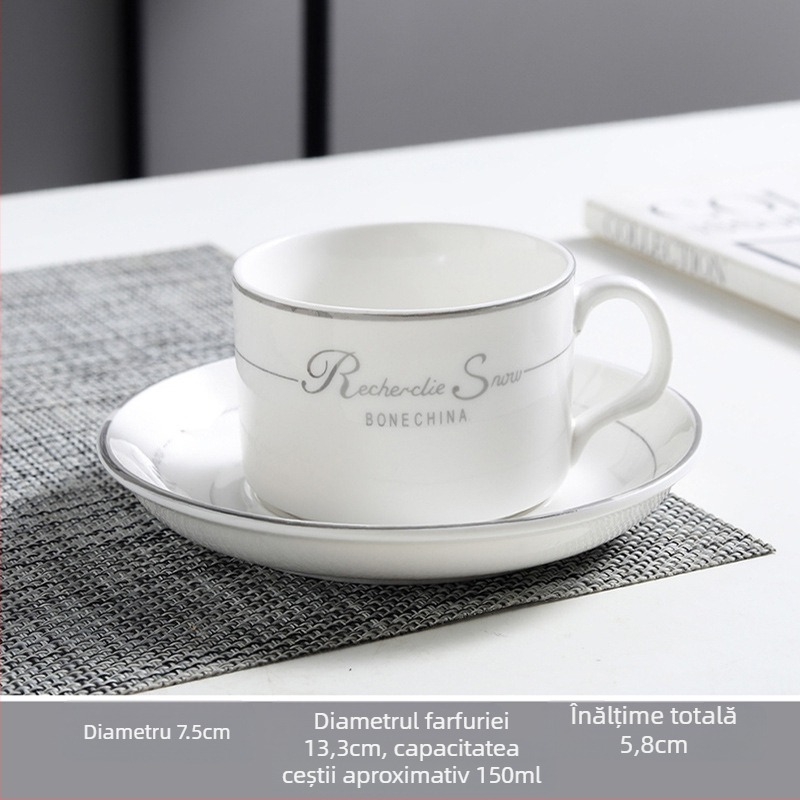Set ceramic de cafea cu ceașcă și farfurie, imprimare logo, personalizare disponibilă, formă rotundă