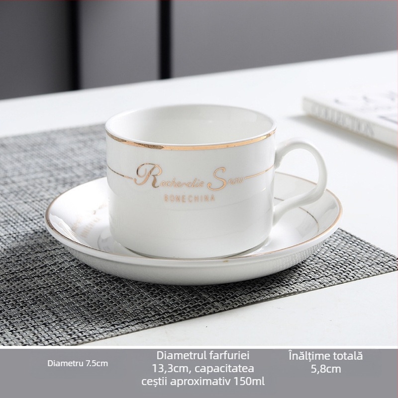 Set ceramic de cafea cu ceașcă și farfurie, imprimare logo, personalizare disponibilă, formă rotundă