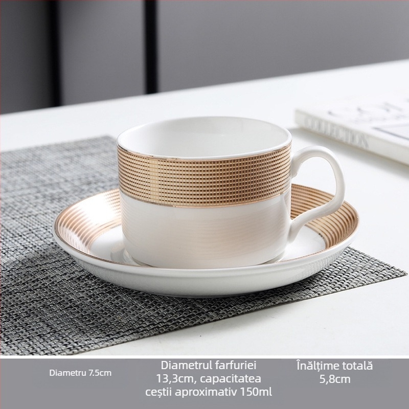 Set ceramic de cafea cu ceașcă și farfurie, imprimare logo, personalizare disponibilă, formă rotundă