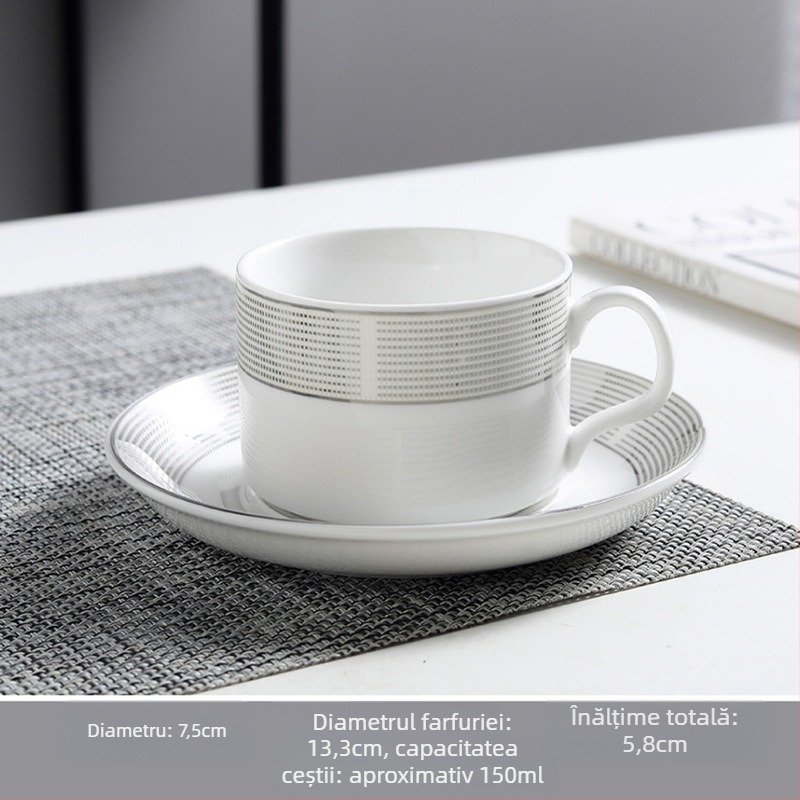 Set ceramic de cafea cu ceașcă și farfurie, imprimare logo, personalizare disponibilă, formă rotundă
