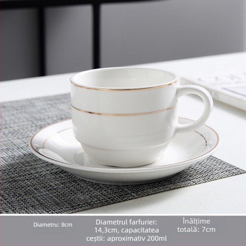 Set ceramic de cafea cu ceașcă și farfurie, imprimare logo, personalizare disponibilă, formă rotundă