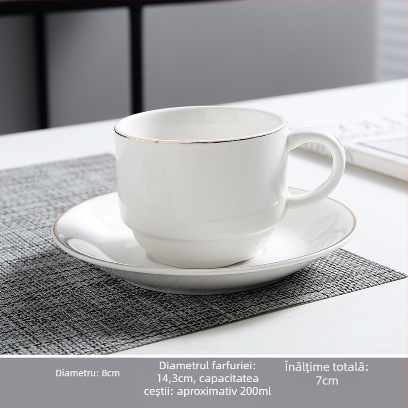 Set ceramic de cafea cu ceașcă și farfurie, imprimare logo, personalizare disponibilă, formă rotundă