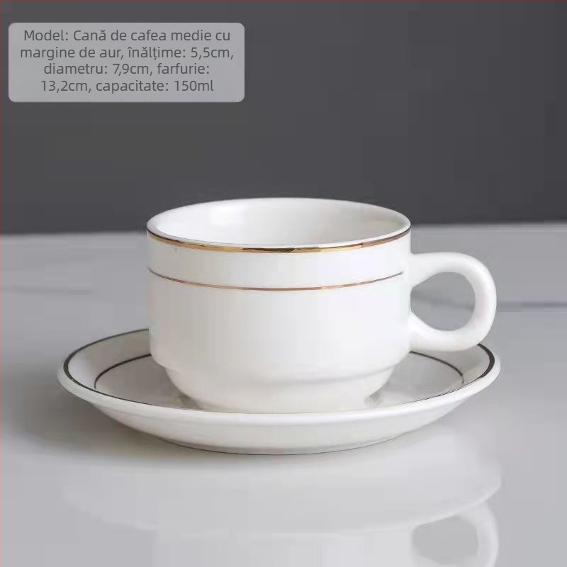 Set ceramic de cafea cu ceașcă și farfurie, imprimare logo, personalizare disponibilă, formă rotundă