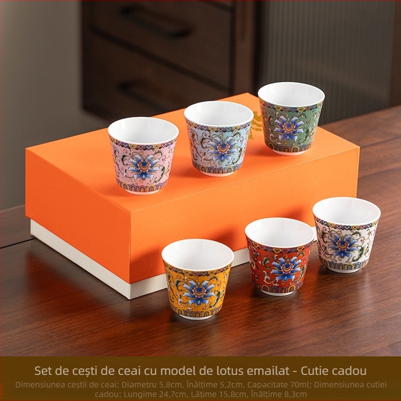 Ceașcă de ceai ceramică emailată – stil chinezesc, design simplu, gata pentru cadou, potrivită pentru zile de naștere și călătorii
