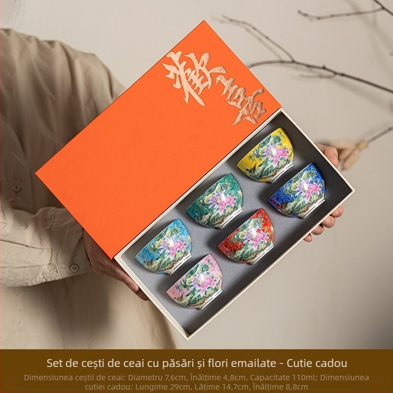 Ceașcă de ceai ceramică emailată – stil chinezesc, design simplu, gata pentru cadou, potrivită pentru zile de naștere și călătorii