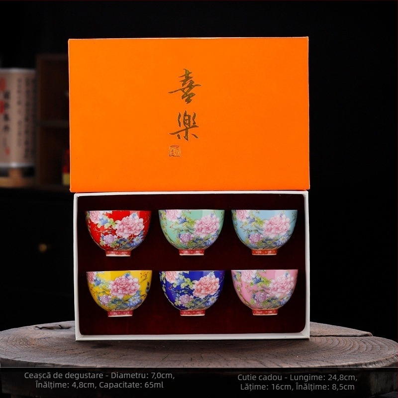 Ceașcă de ceai ceramică emailată – stil chinezesc, design simplu, gata pentru cadou, potrivită pentru zile de naștere și călătorii