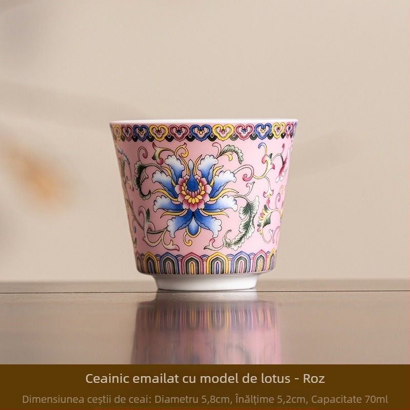 Ceașcă de ceai ceramică emailată – stil chinezesc, design simplu, gata pentru cadou, potrivită pentru zile de naștere și călătorii