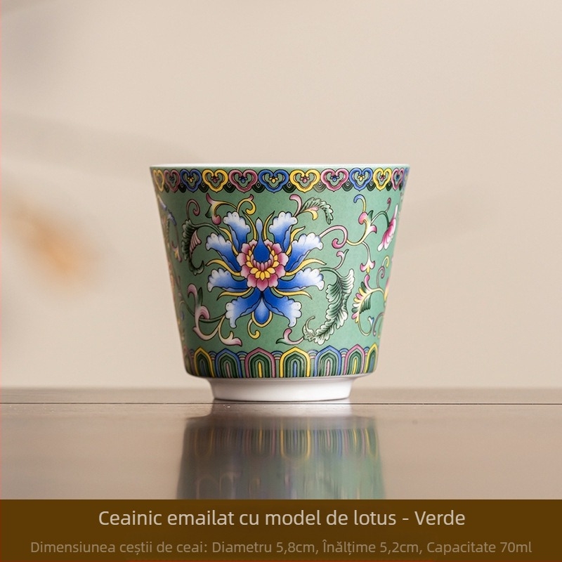 Ceașcă de ceai ceramică emailată – stil chinezesc, design simplu, gata pentru cadou, potrivită pentru zile de naștere și călătorii
