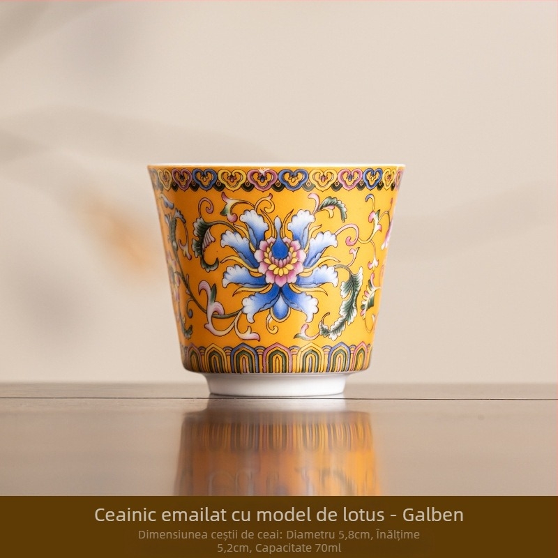 Ceașcă de ceai ceramică emailată – stil chinezesc, design simplu, gata pentru cadou, potrivită pentru zile de naștere și călătorii