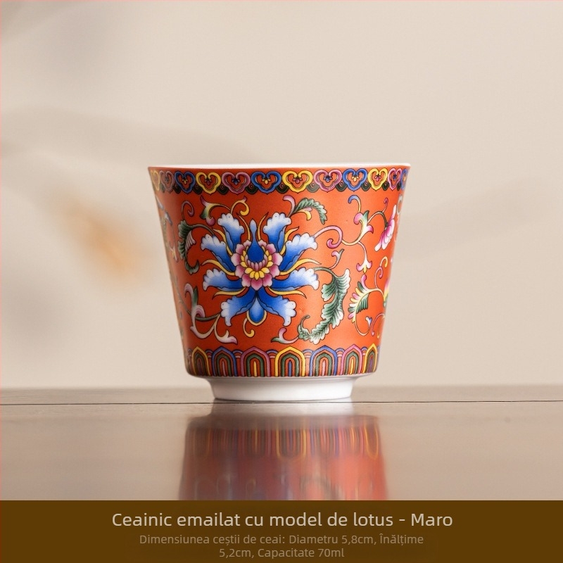 Ceașcă de ceai ceramică emailată – stil chinezesc, design simplu, gata pentru cadou, potrivită pentru zile de naștere și călătorii