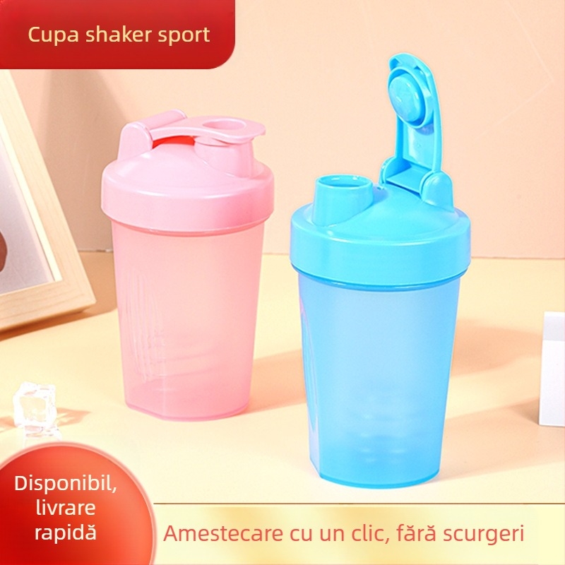 Shaker pentru sport, plastic PP, capacitate 400 ml, corp cu un singur strat, imprimare logo, personalizare disponibilă