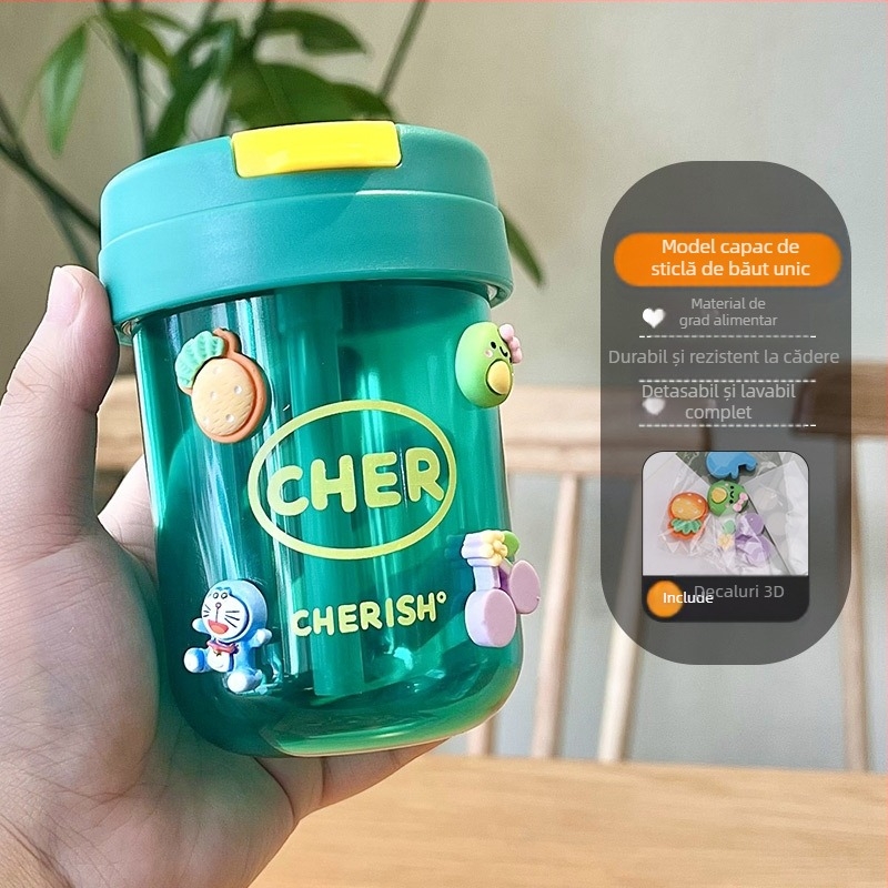 Ton-ton Cup, PC material, rezistent la cădere, cilindric, cu pai