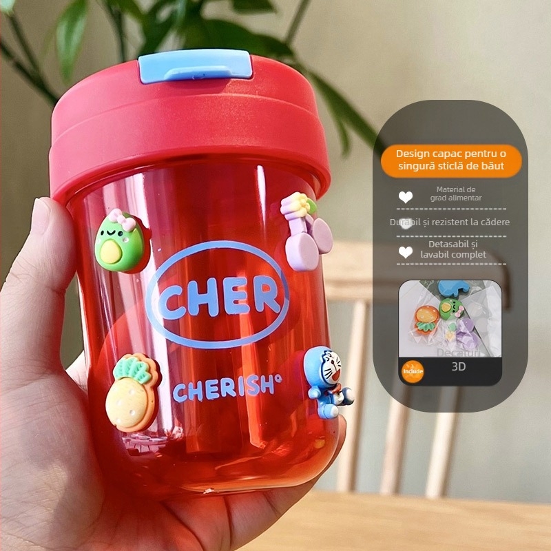 Ton-ton Cup, PC material, rezistent la cădere, cilindric, cu pai