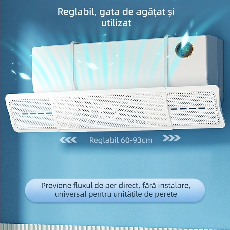 Deflector de aer pentru aer condiționat – retractabil, montare pe perete, instalare fără unelte, protecție împotriva curentului direct