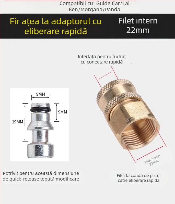 Pistol de apă cu presiune înaltă pentru curățarea aparatelor de aer condiționat — cot de oțel inoxidabil, cuplaj rapid din cupru, duză cu formă de ventilator