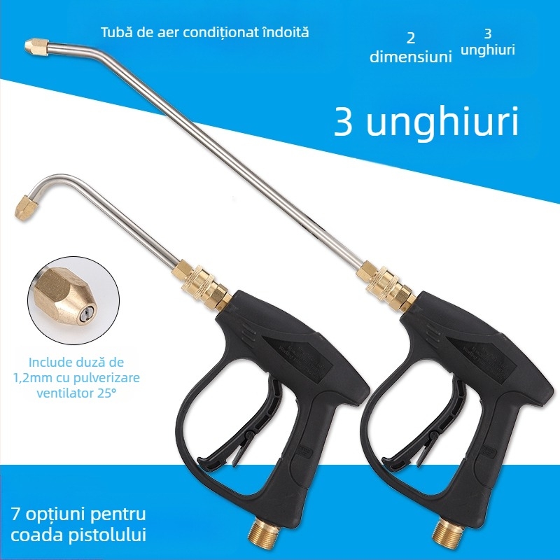 Pistol de apă cu presiune înaltă pentru curățarea aparatelor de aer condiționat — cot de oțel inoxidabil, cuplaj rapid din cupru, duză cu formă de ventilator