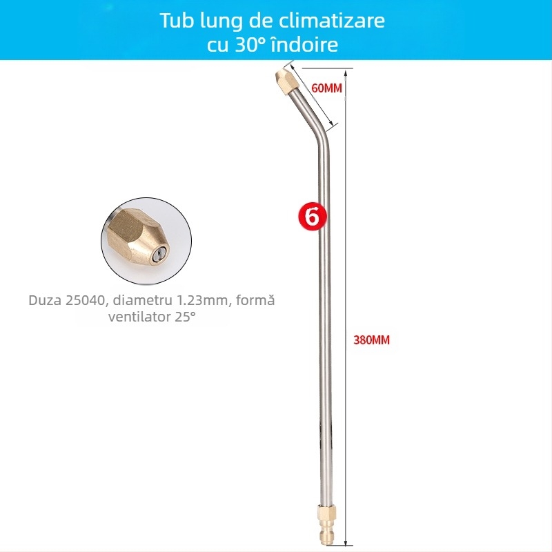 Pistol de apă cu presiune înaltă pentru curățarea aparatelor de aer condiționat — cot de oțel inoxidabil, cuplaj rapid din cupru, duză cu formă de ventilator