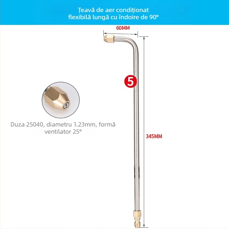 Pistol de apă cu presiune înaltă pentru curățarea aparatelor de aer condiționat — cot de oțel inoxidabil, cuplaj rapid din cupru, duză cu formă de ventilator