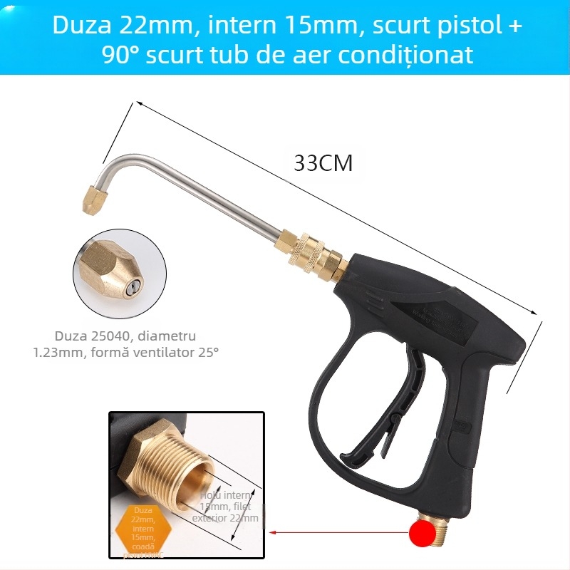 Pistol de apă cu presiune înaltă pentru curățarea aparatelor de aer condiționat — cot de oțel inoxidabil, cuplaj rapid din cupru, duză cu formă de ventilator