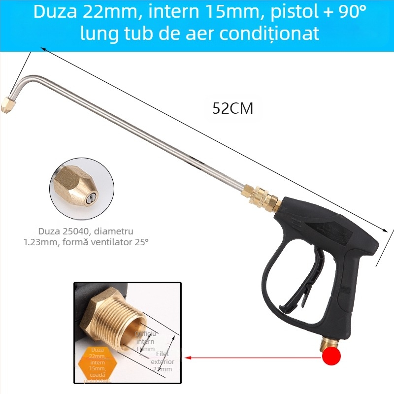 Pistol de apă cu presiune înaltă pentru curățarea aparatelor de aer condiționat — cot de oțel inoxidabil, cuplaj rapid din cupru, duză cu formă de ventilator