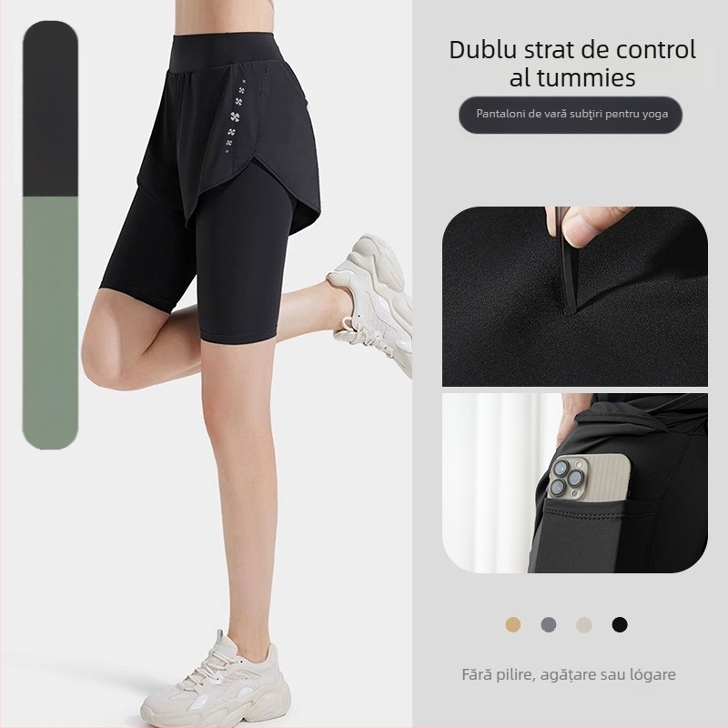 Pantaloni de yoga pentru femei, vară – ușori, elastici, talie medie, croială slim, uscare rapidă și respirabili, pentru alergare, fitness și ciclism