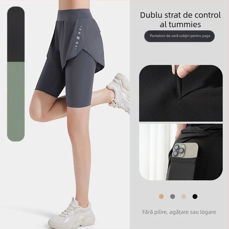 Pantaloni de yoga pentru femei, vară – ușori, elastici, talie medie, croială slim, uscare rapidă și respirabili, pentru alergare, fitness și ciclism
