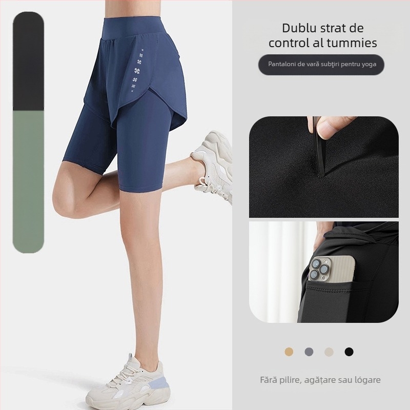 Pantaloni de yoga pentru femei, vară – ușori, elastici, talie medie, croială slim, uscare rapidă și respirabili, pentru alergare, fitness și ciclism