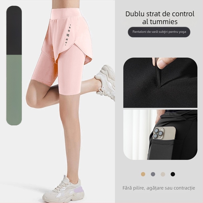 Pantaloni de yoga pentru femei, vară – ușori, elastici, talie medie, croială slim, uscare rapidă și respirabili, pentru alergare, fitness și ciclism