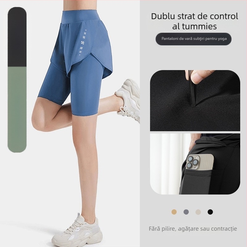 Pantaloni de yoga pentru femei, vară – ușori, elastici, talie medie, croială slim, uscare rapidă și respirabili, pentru alergare, fitness și ciclism