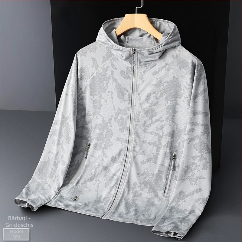 Palton trench unisex cu glugă, protecție UV UPF50, respirabil, poliester