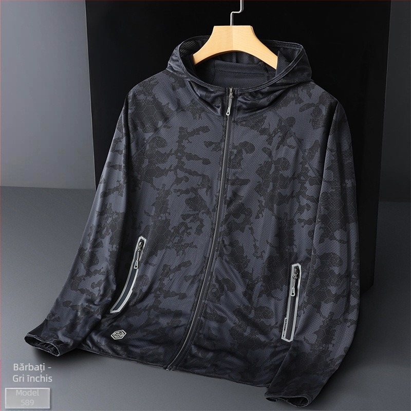 Palton trench unisex cu glugă, protecție UV UPF50, respirabil, poliester