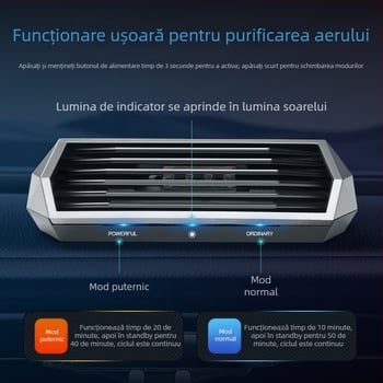 Purificator de aer pentru mașină cu ozon, model 8813, alimentare USB (5V), 2W, oxigen activ 40 mg, ioni negativ 100000