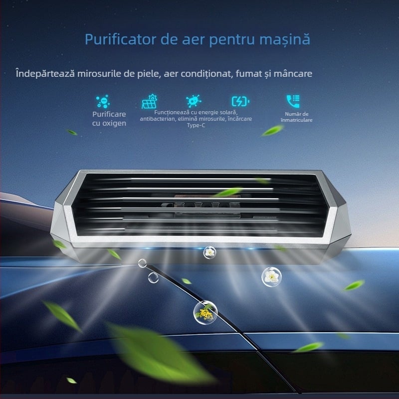 Purificator de aer pentru mașină cu ozon, model 8813, alimentare USB (5V), 2W, oxigen activ 40 mg, ioni negativ 100000