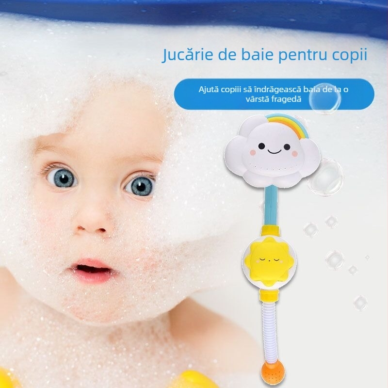 Jucărie de baie pentru copii cu stropire curcubeu în nor și design cu floare de soare; plastic; pulverizare manuală; potrivită pentru vârsta 4–6 ani