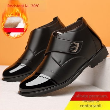 Papuci de iarnă pentru bărbați, fleece căptușit, partea superioară din microfibră, talpă PVC, design gros, vârf rotund, slip-on