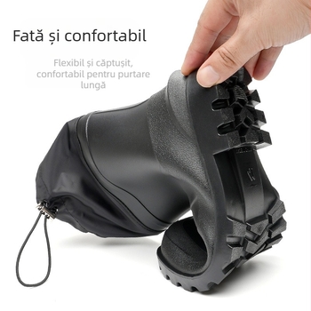 Cizme de ploaie pentru bărbați, PVC partea superioară, talpă din plastic, branț EVA, căptușeală din material textil, antiderapante