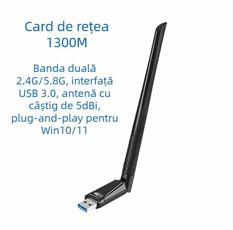 Adaptor USB Wi-Fi 1300 Mbps, dual-band 2.4 GHz/5.8 GHz, 802.11b/g/n, fără driver
