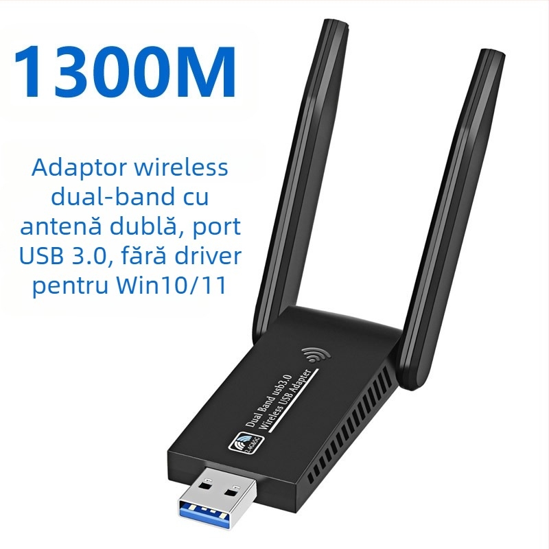 Adaptor USB Wi-Fi 1300 Mbps, dual-band 2.4 GHz/5.8 GHz, 802.11b/g/n, fără driver
