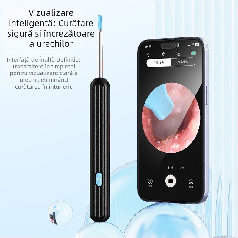 Lingură vizuală pentru urechi, fără fir, iluminată – curățare urechi în HD vizual, ABS+PC, cablu Type-C inclus