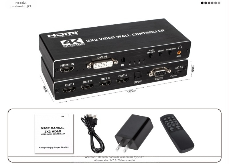 Splicer video: HDMI intrare 1 / ieșire 4, unire 4K a imaginilor, Carcasă din aliaj de aluminiu, Model OZJP1